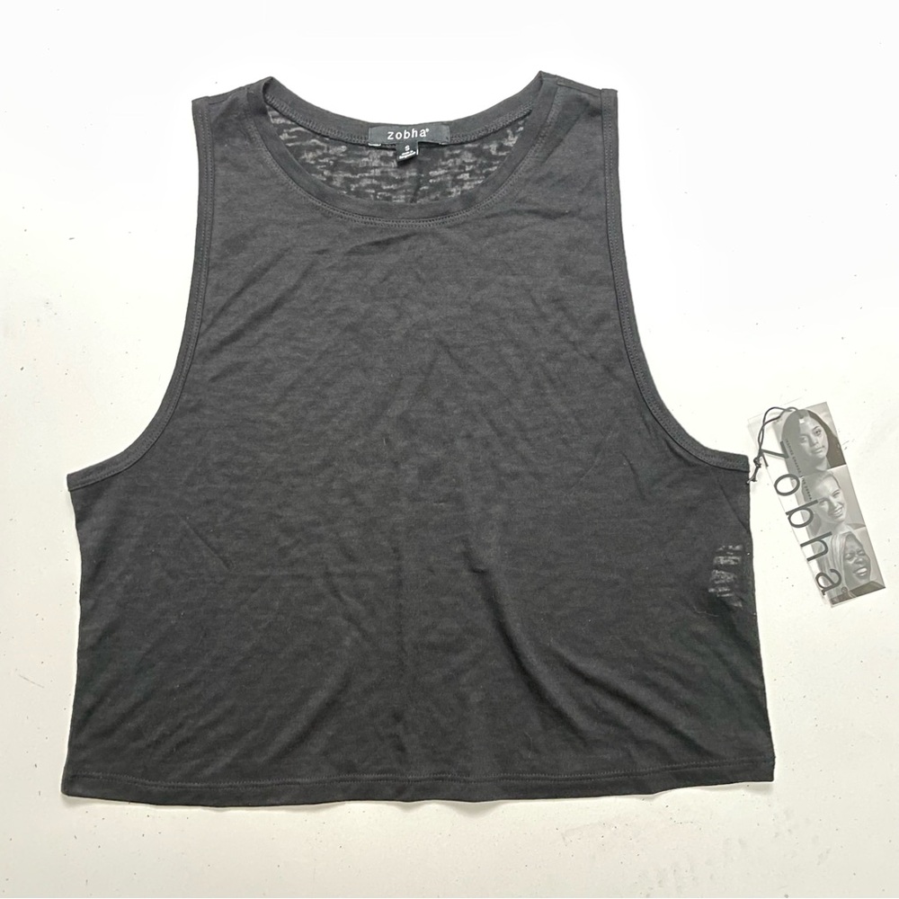 Zobha Top Tank Cropped Burnout Fabric Lightweight Exercise Lounge Beach Black